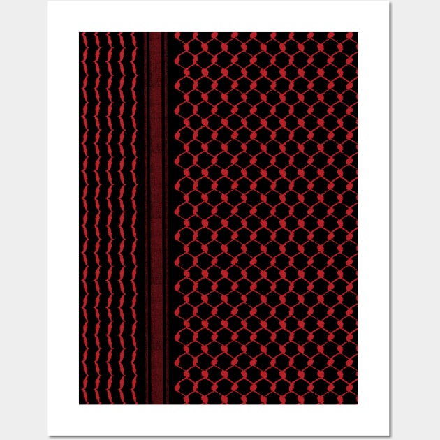 Palestinian Hatta Kufiya Folk Pattern #2-Red, Palestine Arabic Traditional Keffiyeh Design Wall Art by QualiTshirt